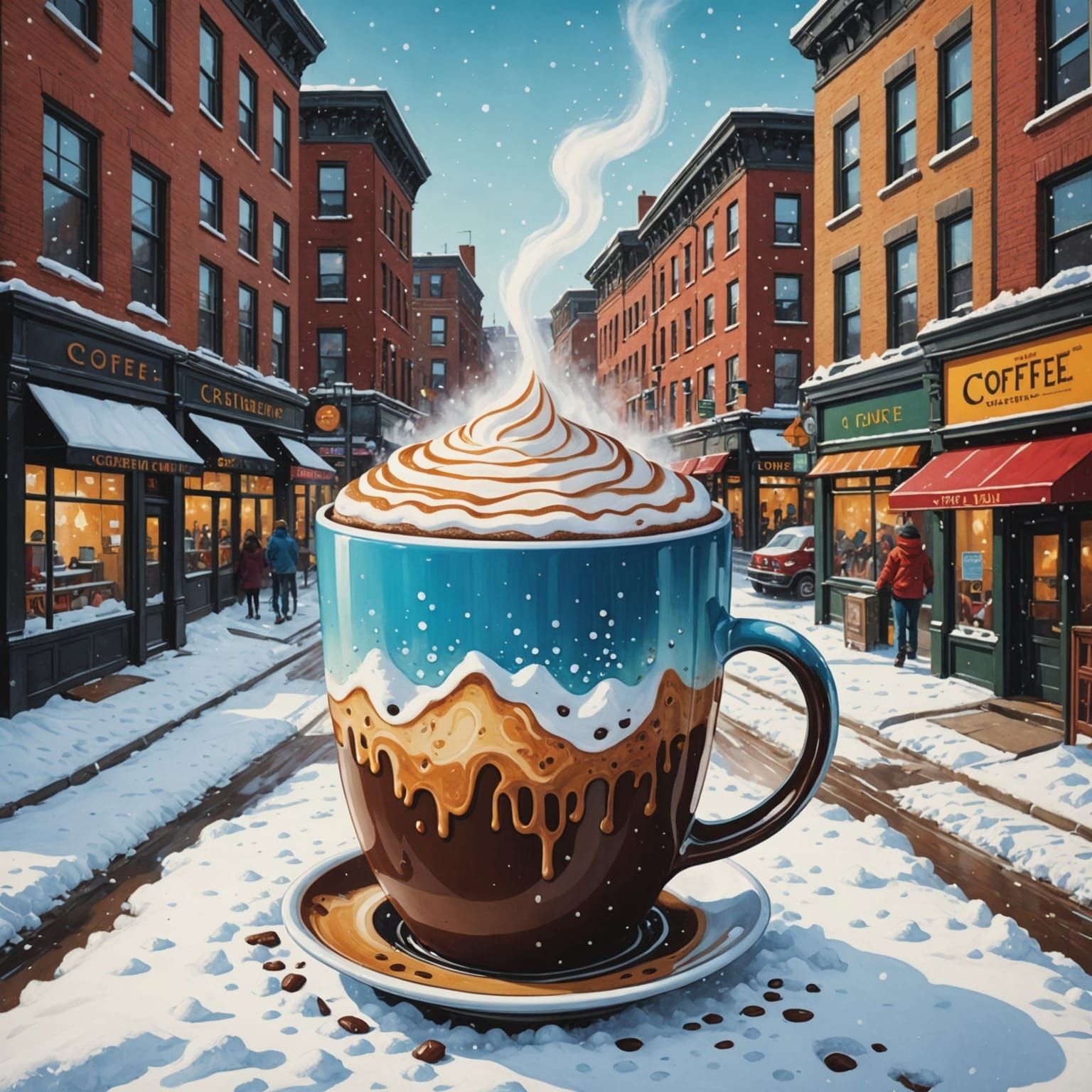 Cityscape with Coffee Cup Building in Illustrated Style