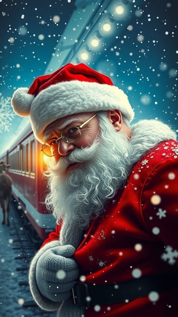 Majestic Santa Claus Arrives by Train in Vibrant Winter Wond...