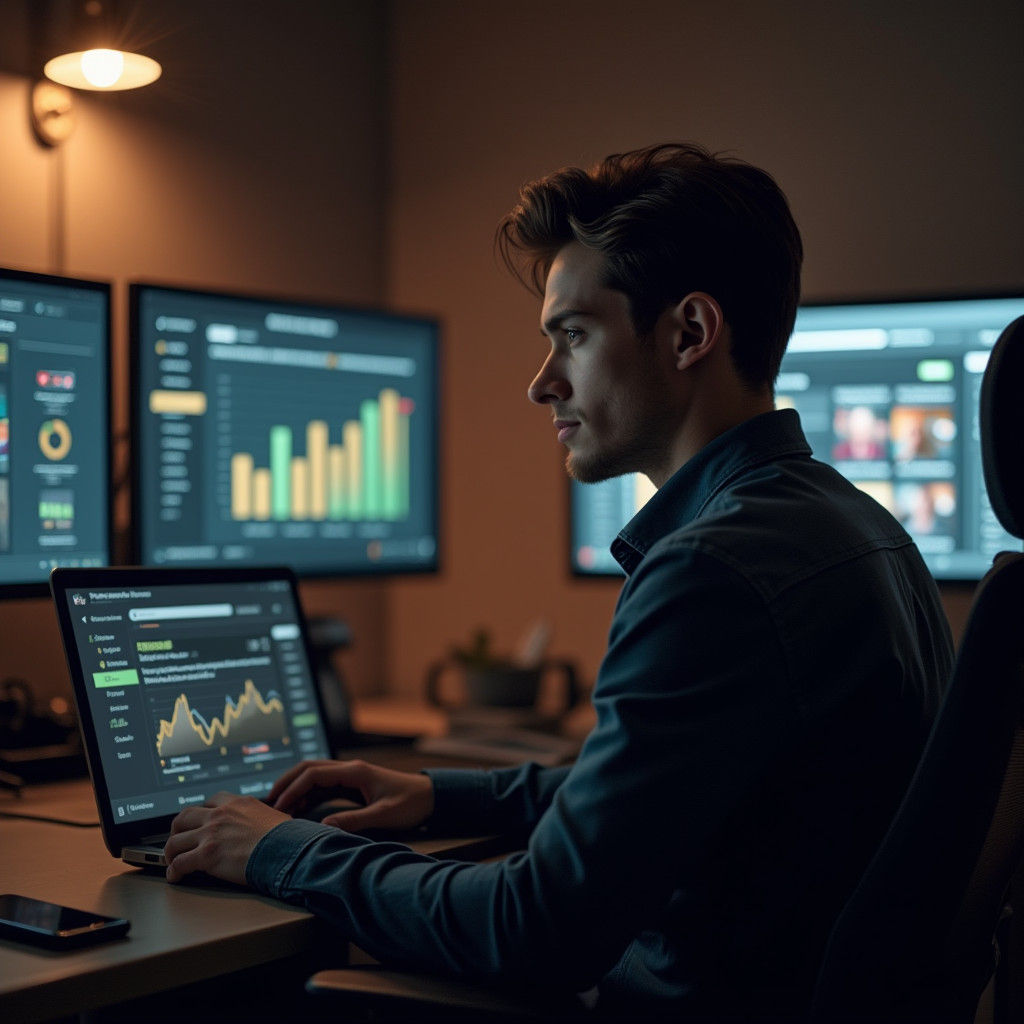 Young Entrepreneur's Cinematic Workspace for YouTube Marketi...