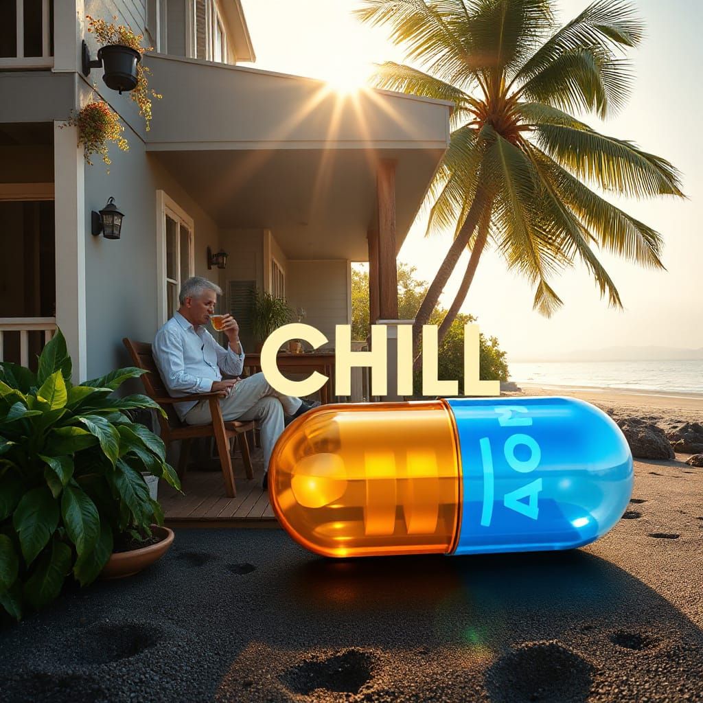 Miniature Condo Deck Scene with Pill Capsule Beach