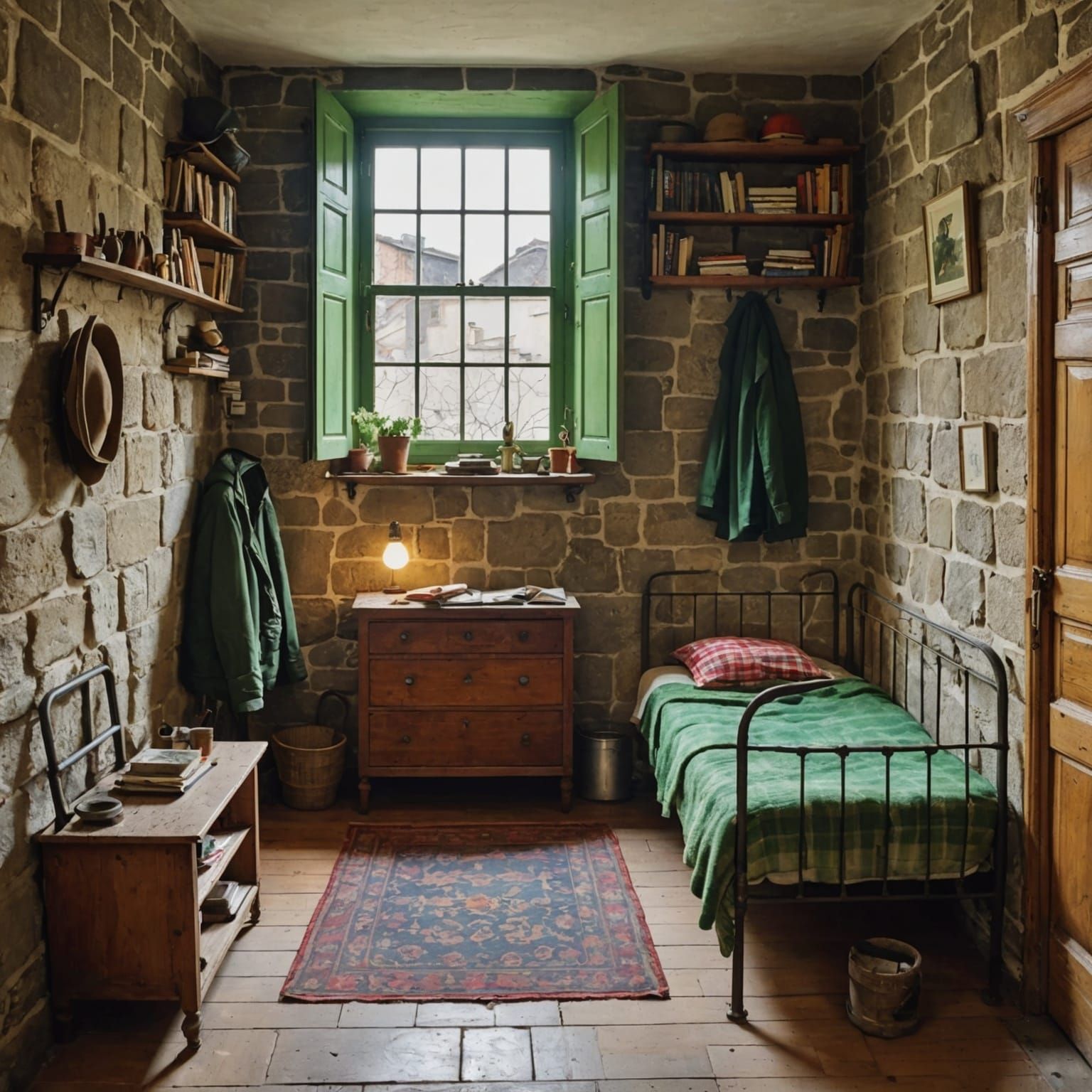 Cozy Room with Checkered Blanket: Digital Matte Painting