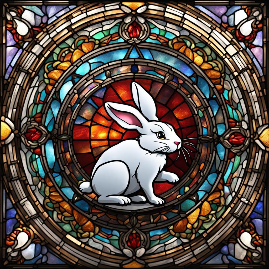 Stained Glass Rabbit in Old Shop Window