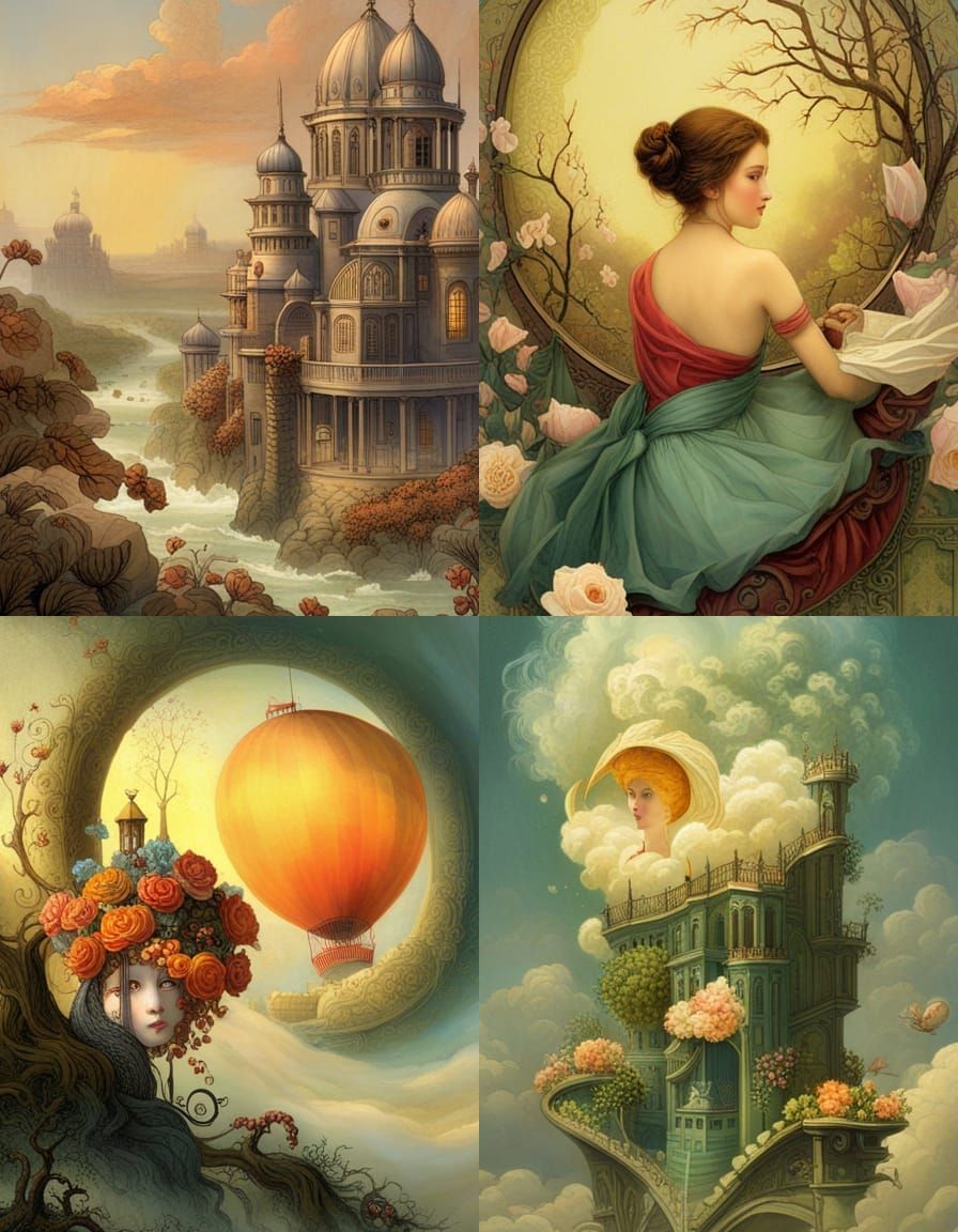 Dreamlike Surrealist Scene with Whimsical Architecture