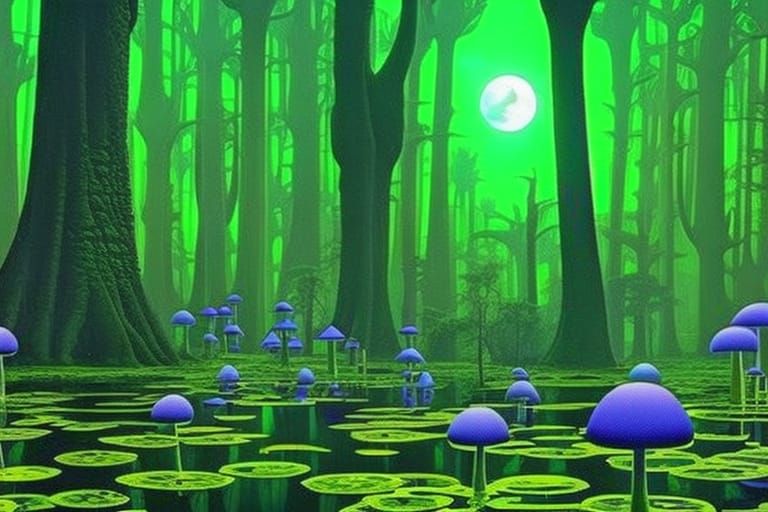 Glowing Jungle Swamp Dreamscape in Hypermaximalist Style