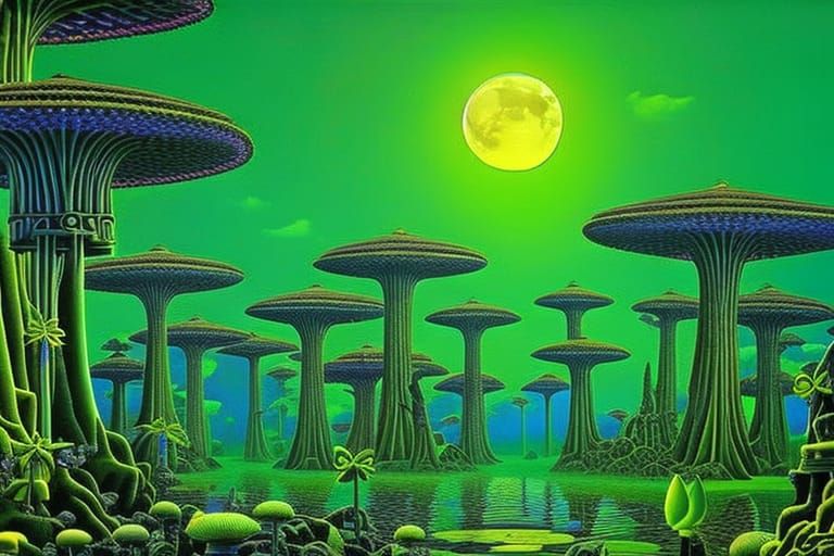 Luminous Jungle Dreamscape with Floating Crystals