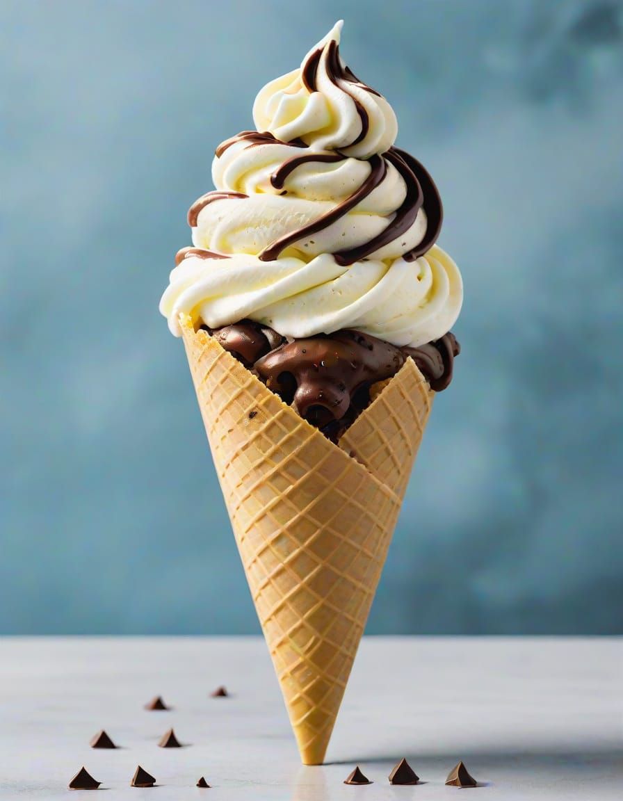 Chocolate Vanilla Swirl Ice Cream Cone