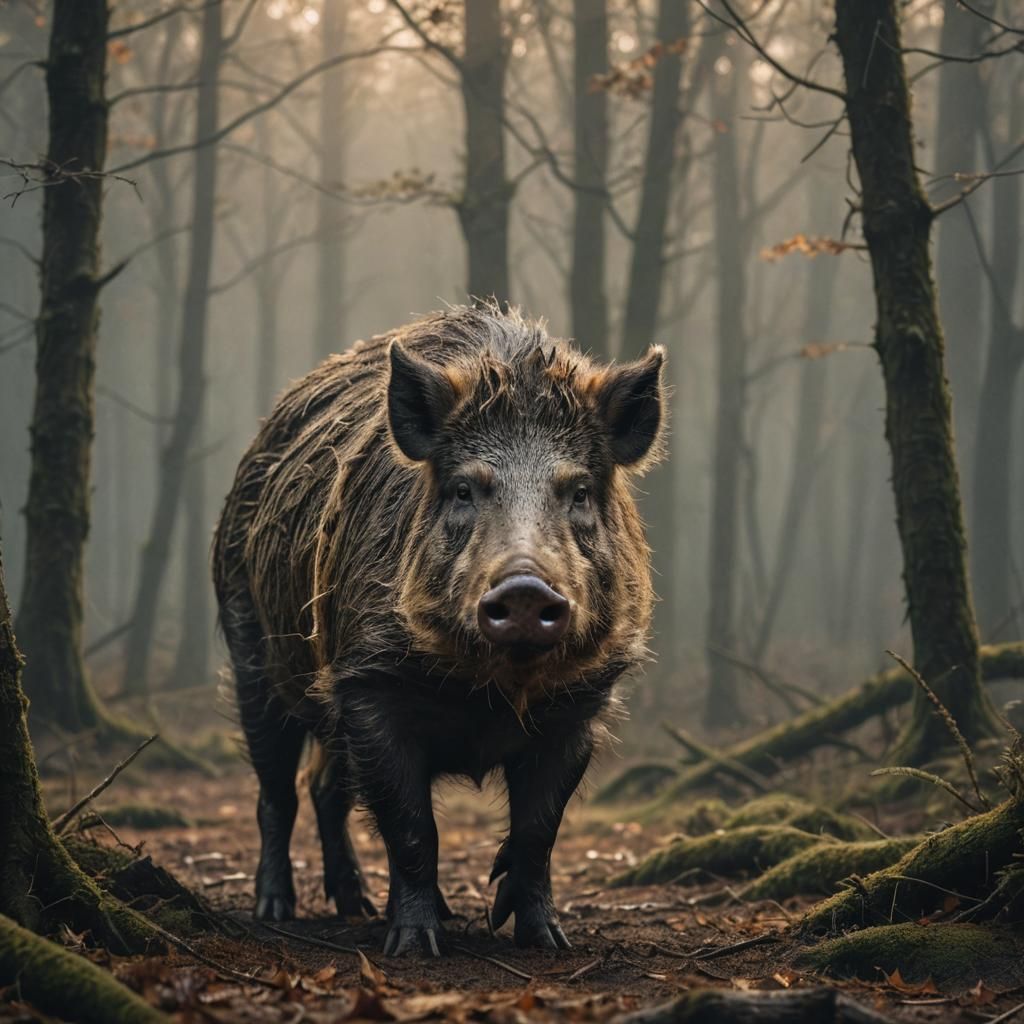 Majestic Wild Boar Portrait in Cinematic Light