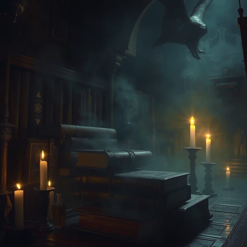 Mysterious, Forgotten Tomes in Dark, Surrealistic Haze