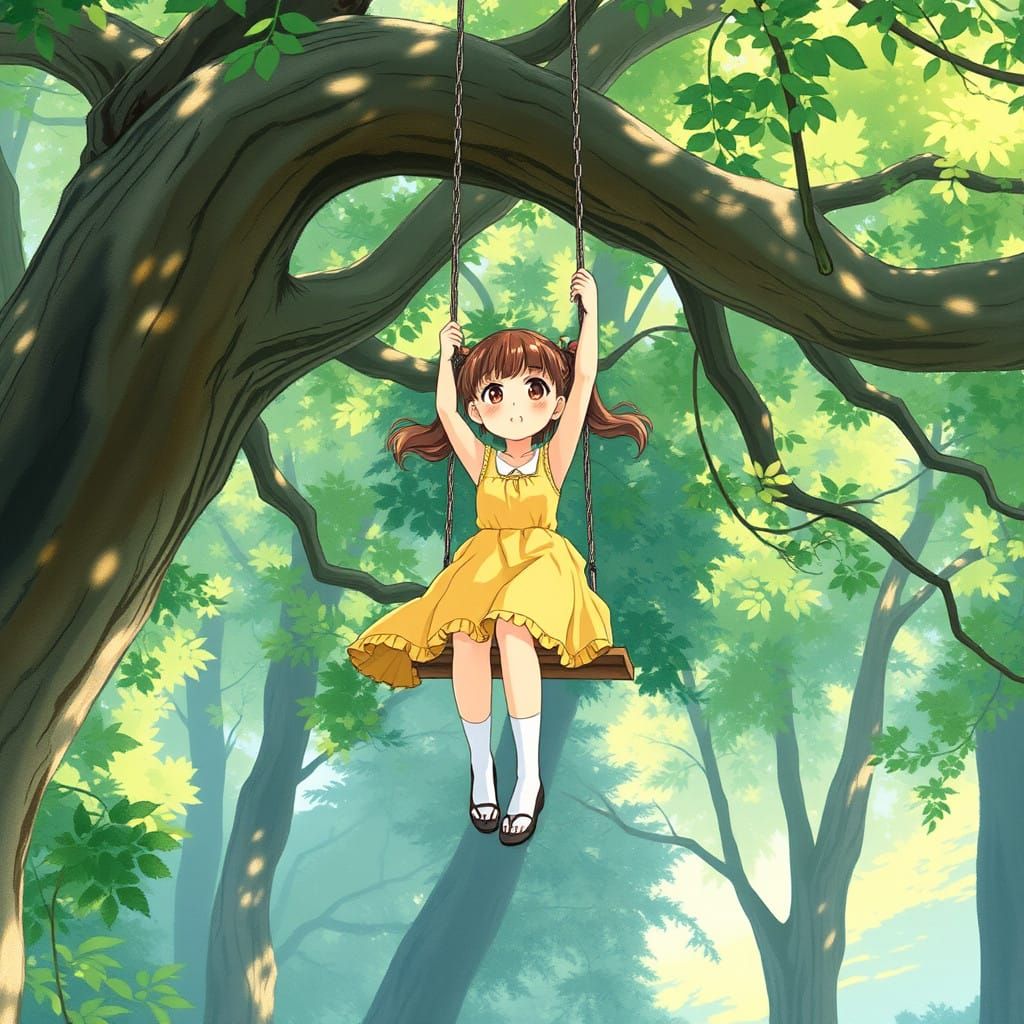 Anime Girl in Serene Watercolor Forest