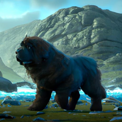 Fantastical Newfoundland Dog in Detailed Matte Painting