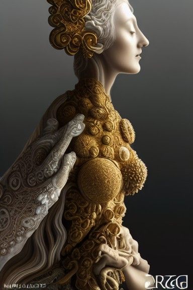 Opalescent Marble Woman Sculpture with Floral Details