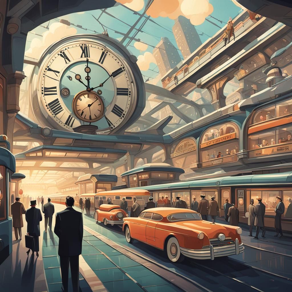 Futuristic Clockwork City Train Station in Steampunk Style