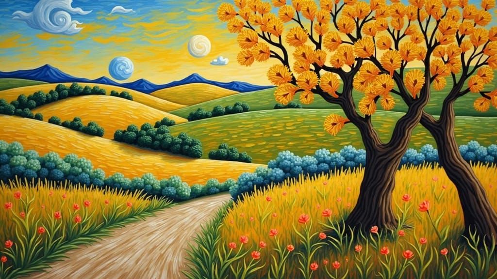 Landscape Oil Painting in Van Gogh Style