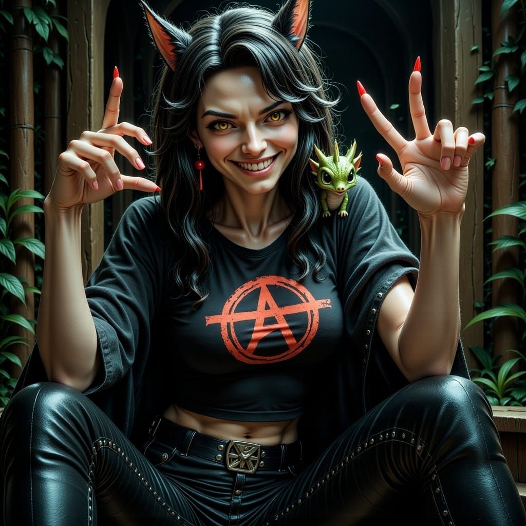 Elf Queen and Dragon in Anarchopunk Style