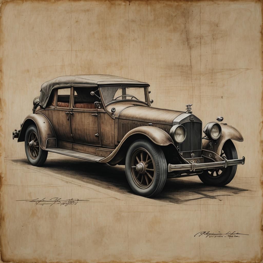 masterpiece, on a time-stained papyrus a charcoal and sangui...