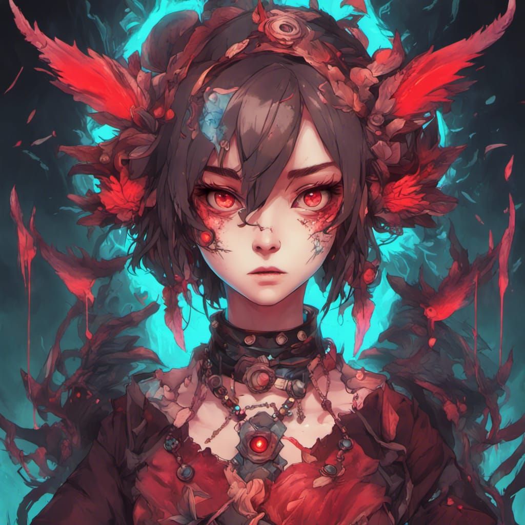 Crimson-Eyed Punk Girl in Breath of the Wild Style