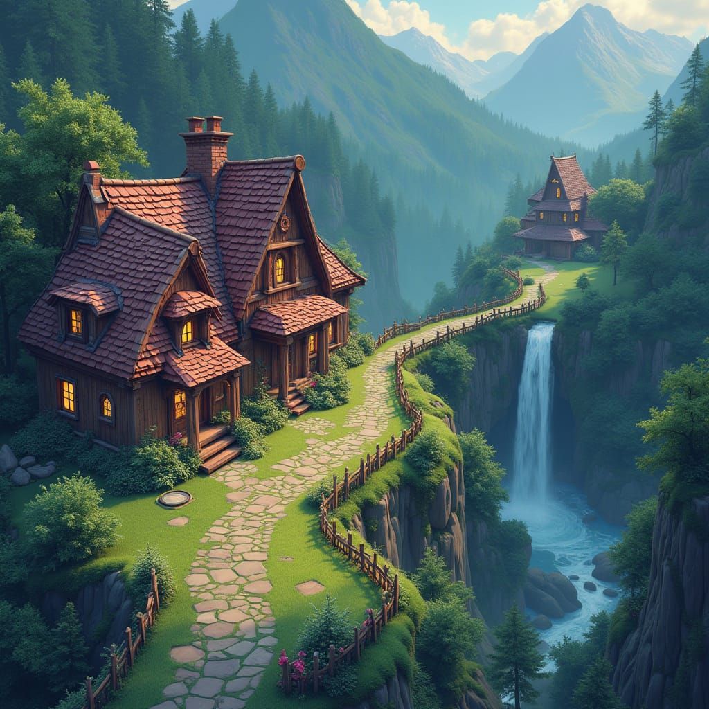 Dreamlike Fantasy Village in Whimsical Isometric Style