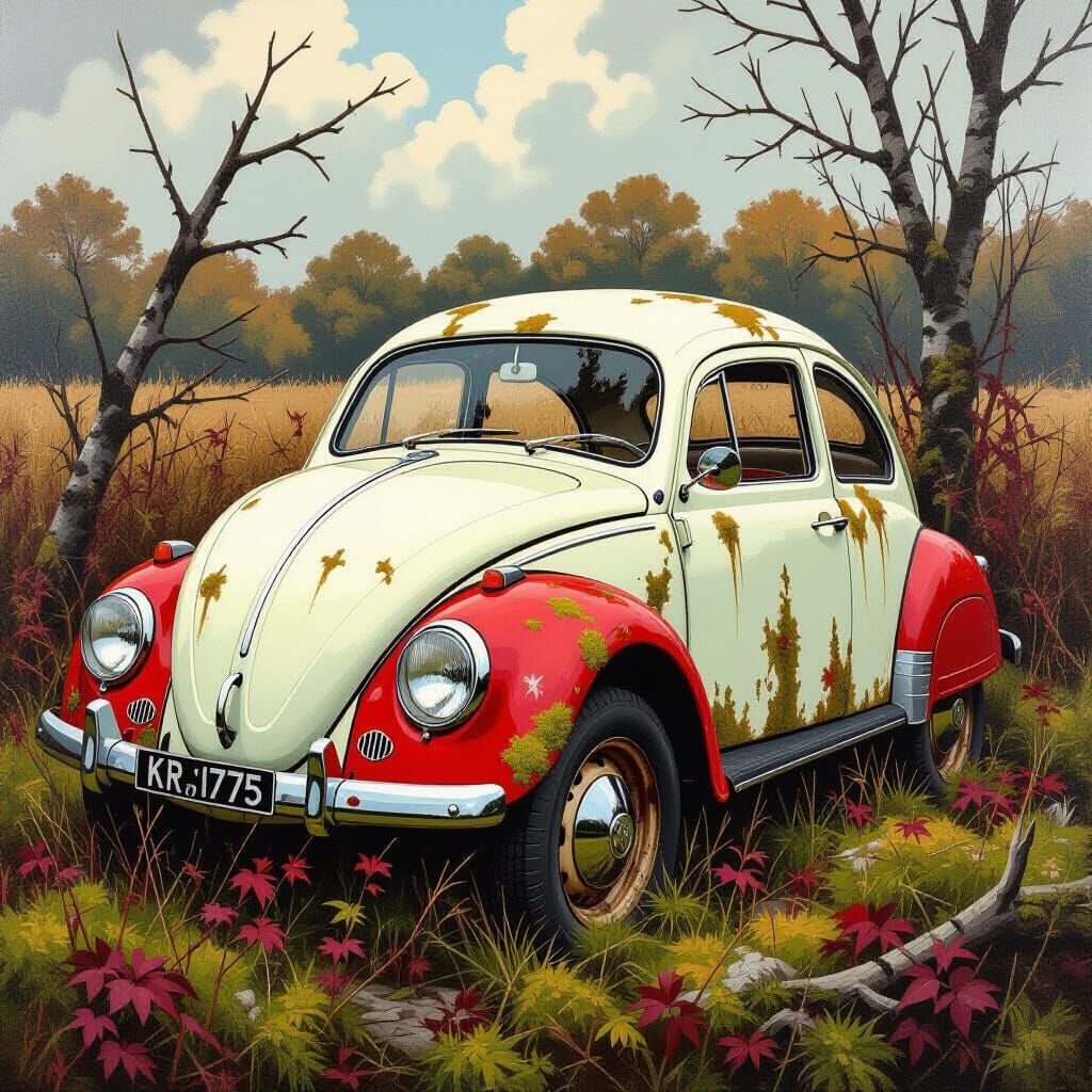 Decaying Messerschmitt Car as Oil Painting