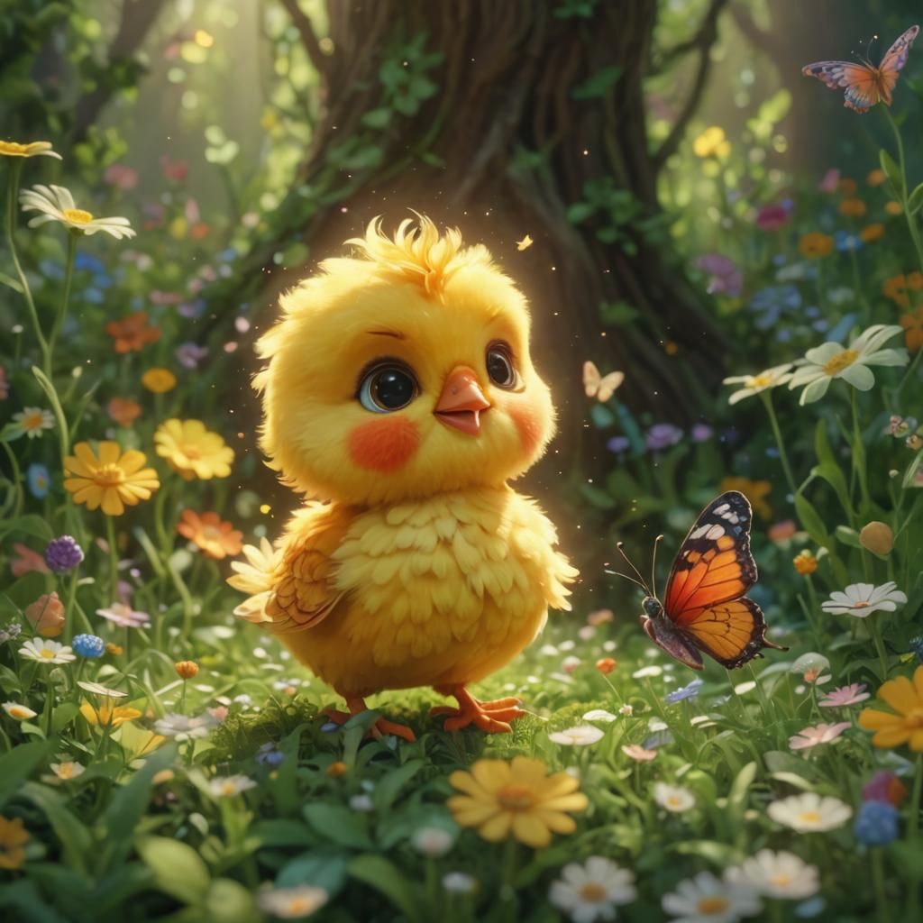 Pixar-Style Chick and Butterfly in Candyland