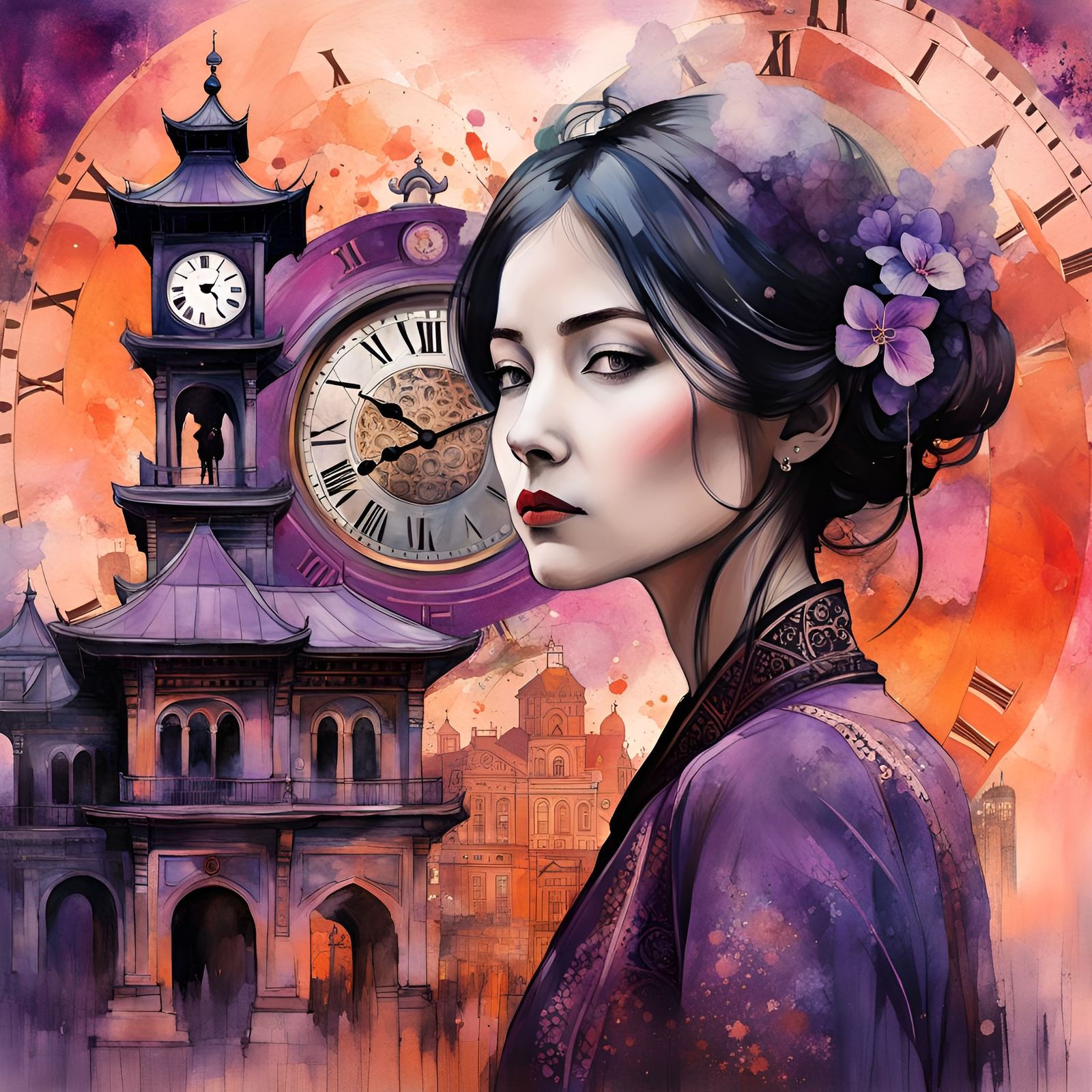 Esoteric Double Exposure of Woman and Clock