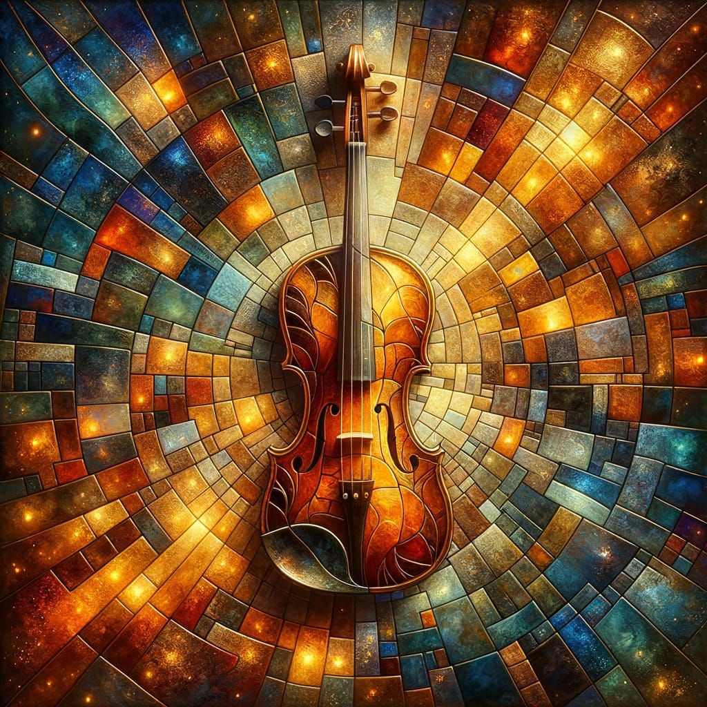 Ornate Violin with Abstract Mosaic Background