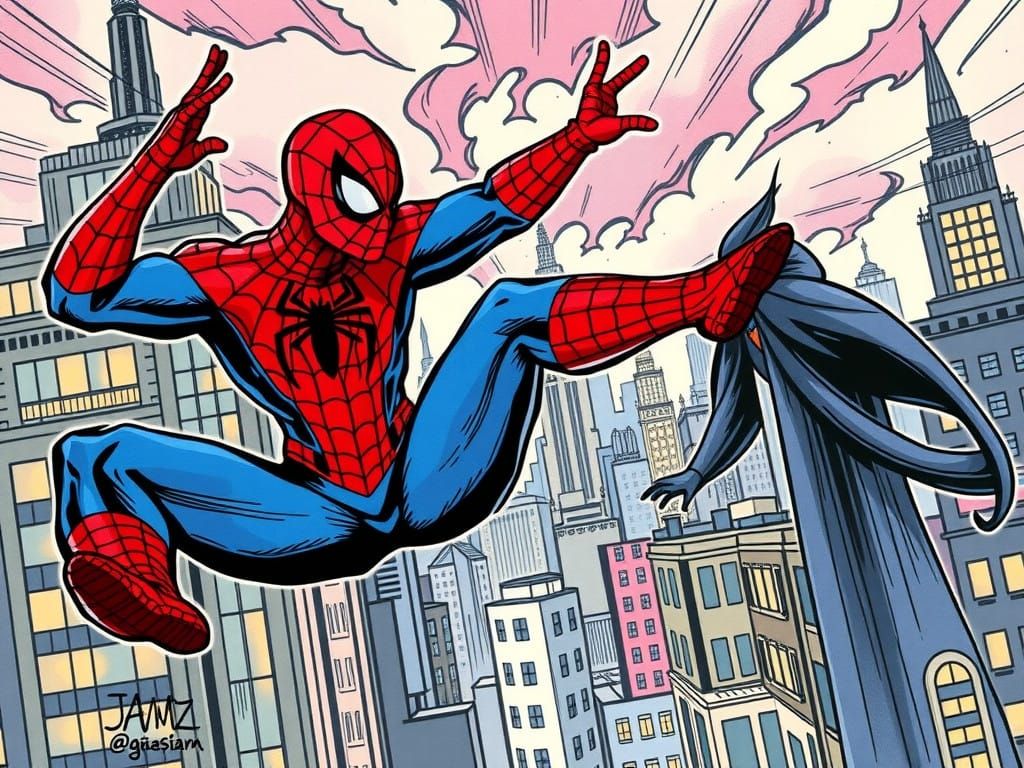 Daring Comic Book Style Battle Between Spider-Man and Dr. Ev...