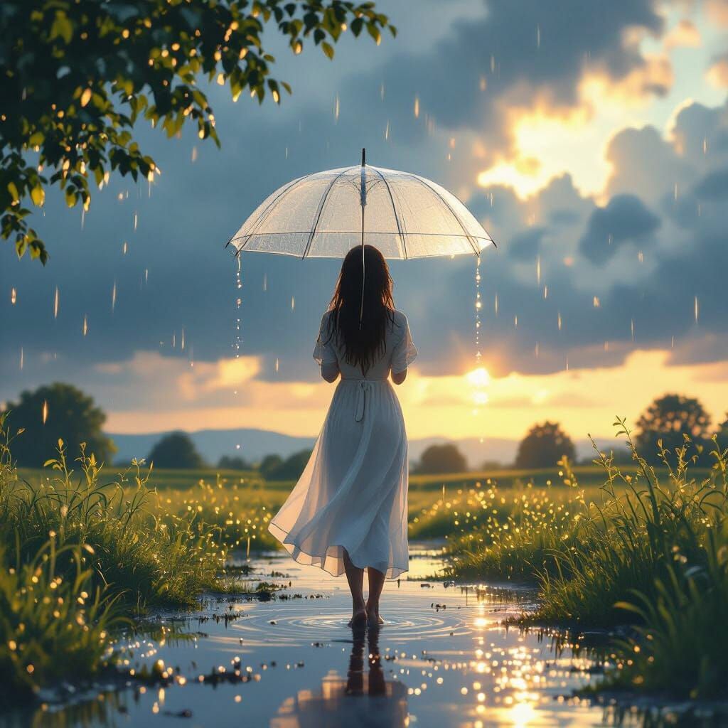 Rainy Countryside Scene in Dreamy Lighting