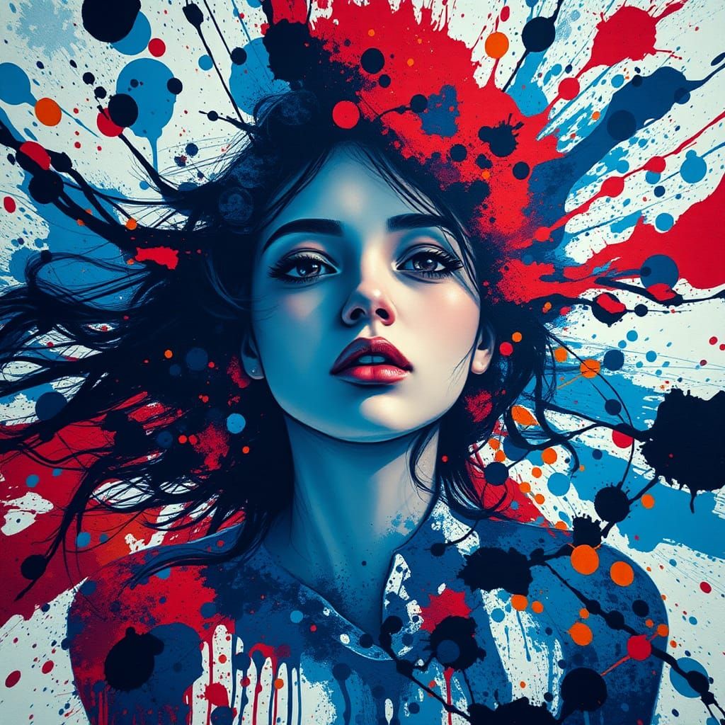 Ink Splatter Woman in Action Painting Style