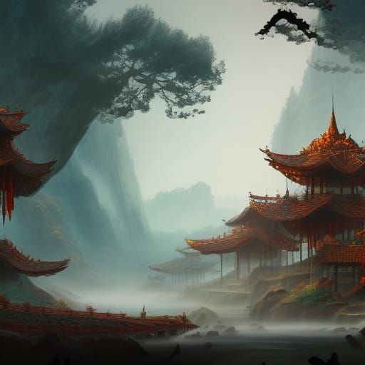 Fantastical Wuxia Concept Art in Deep Color