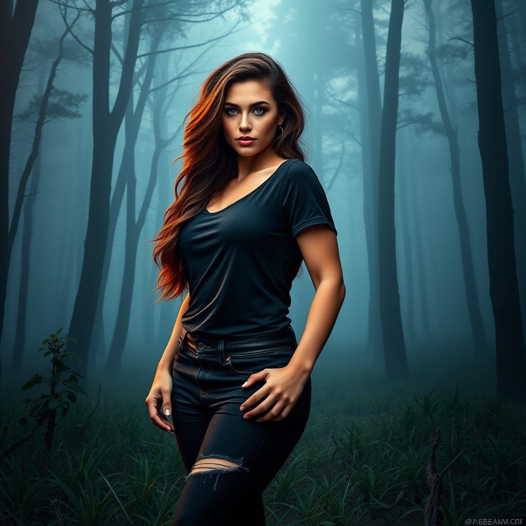 Misty Forest Clearing Scene in Digital Matte Painting Style