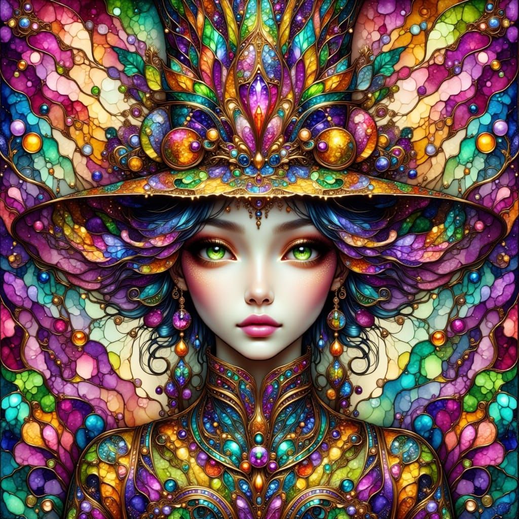 Psychedelic Pop Surrealism Portrait with Vibrant Embroidery