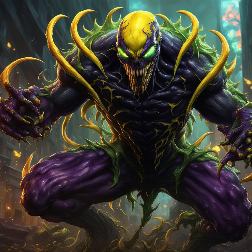 Yellow Venom with Green Spikes: Dark Fantasy Art
