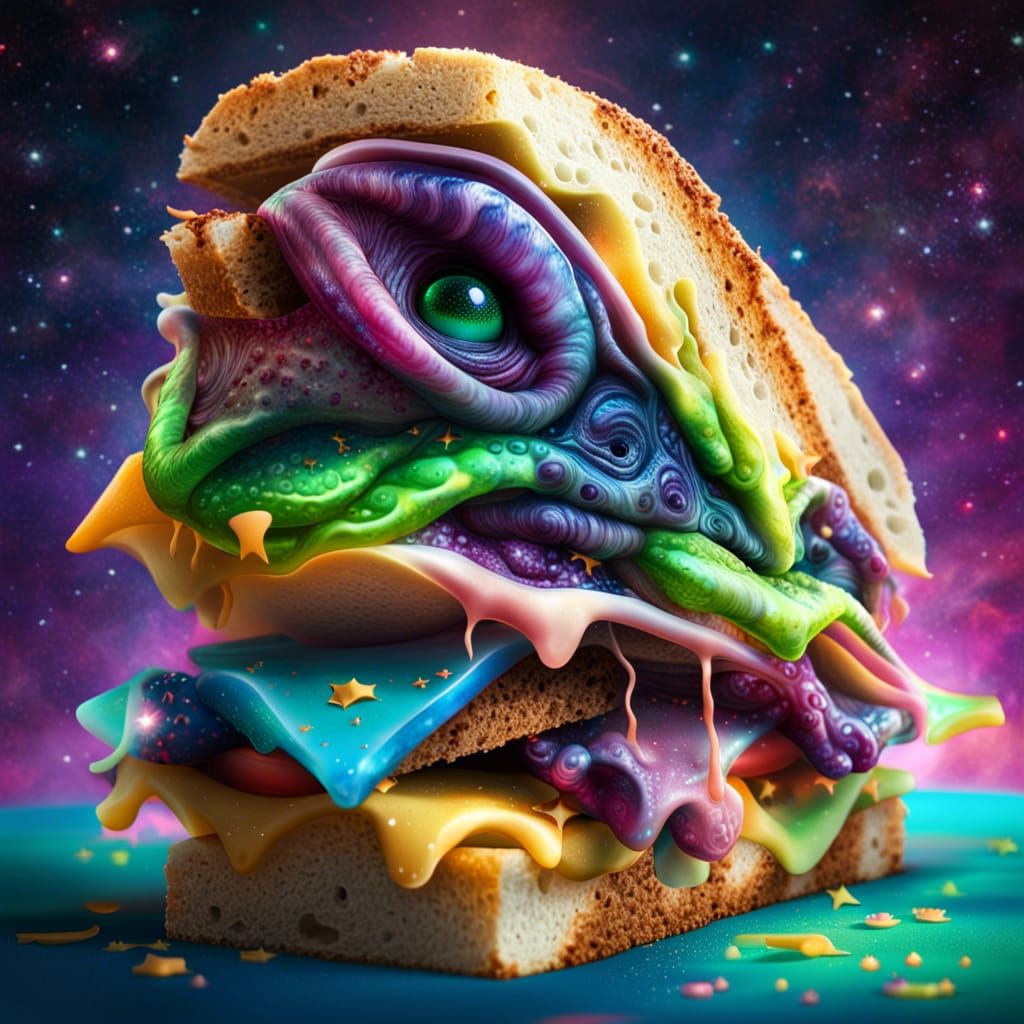 Hyperrealistic Alien Sandwich Stuffed with Stars