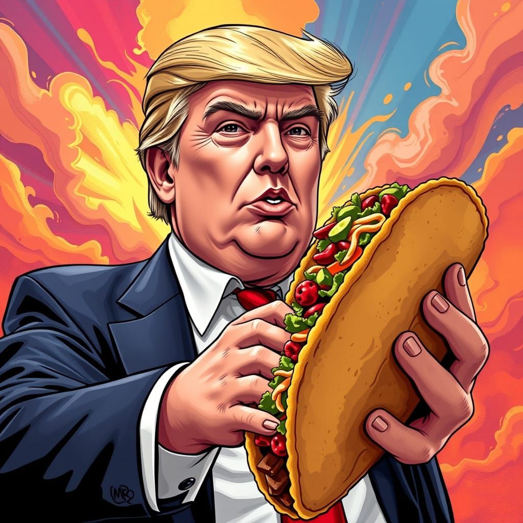 Donald Trump and a Taco in Comic Book Art
