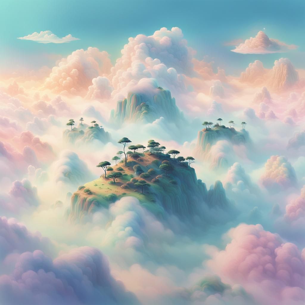 Ethereal Floating Islands: Surreal Pastel Landscape