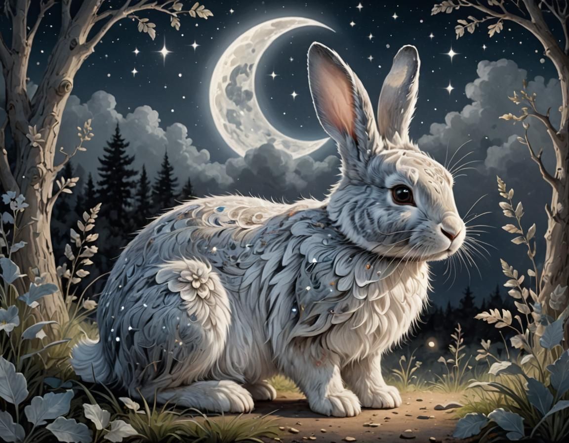 Mystical Silver Moonlit Bunny