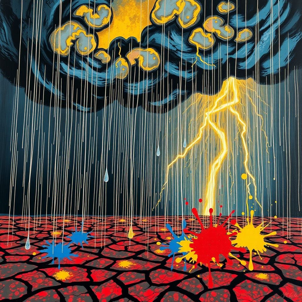 Vibrant Thunderstorm Scene in Abstract Expressionist Style