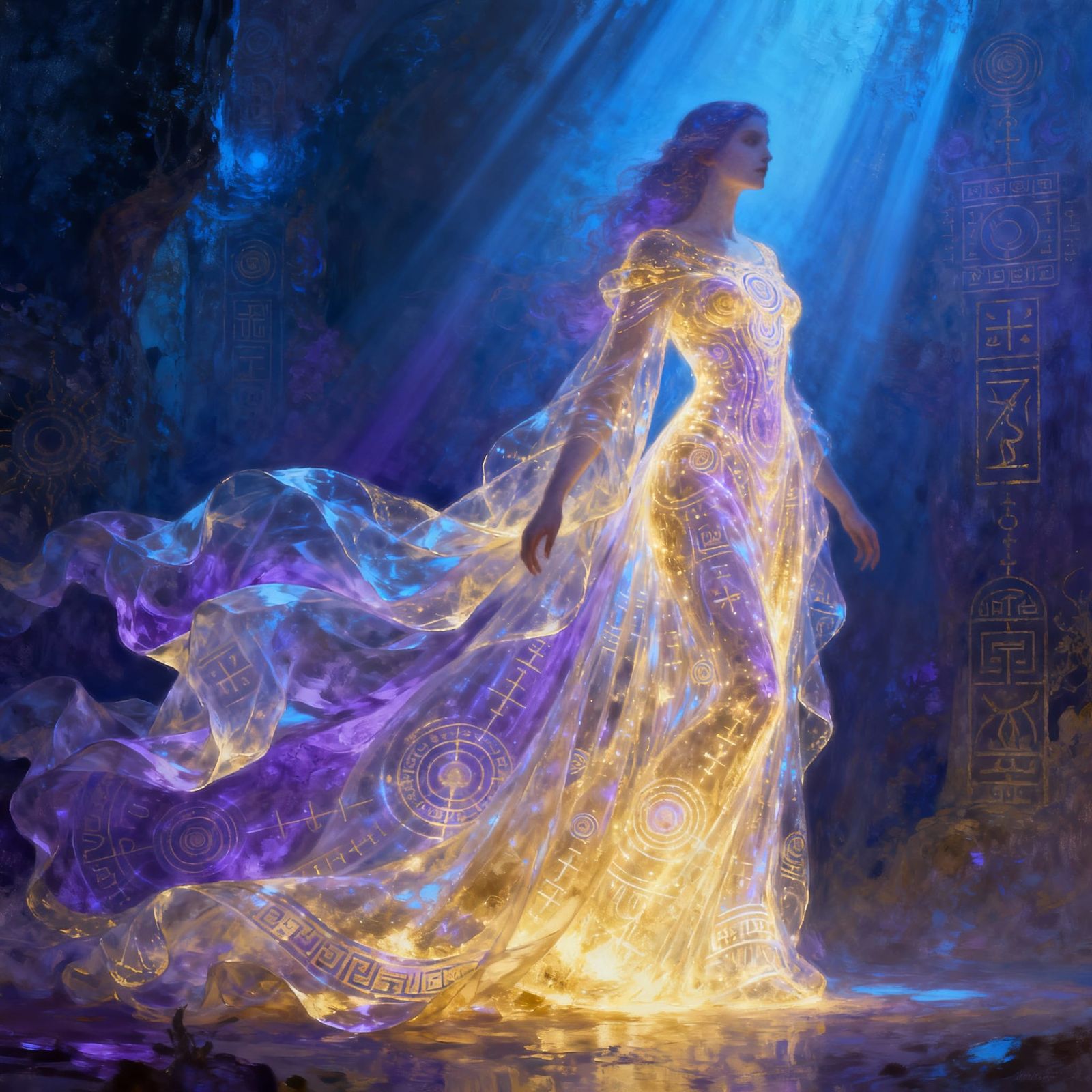 Ethereal Gown of Light and Energy in Surrealist Style