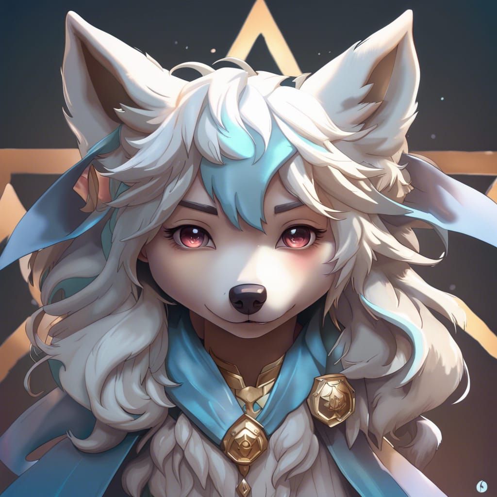 Angelic Chibi Wolf Portrait in Hyperdetailed Style