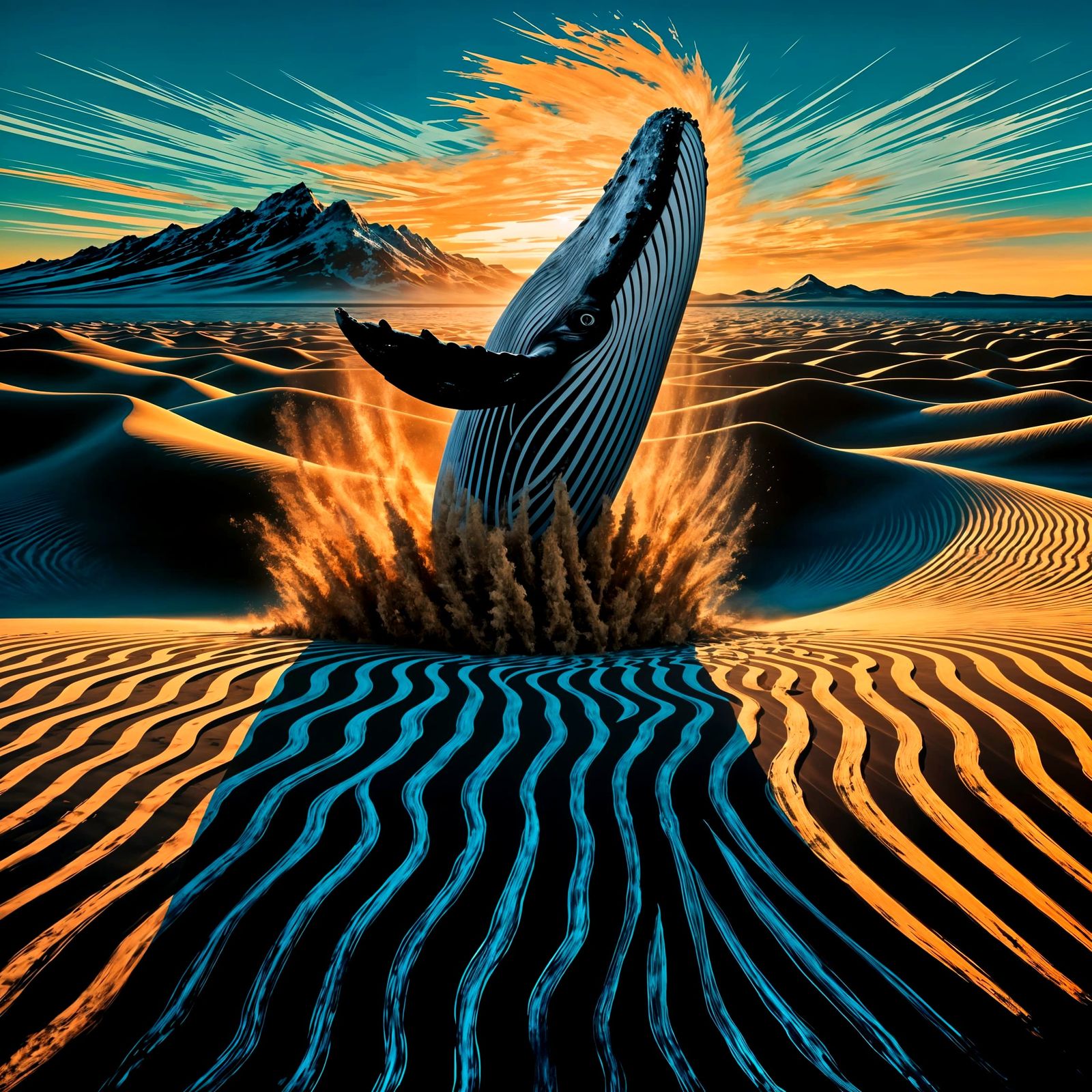 Humpback Whale Breaching Golden Sand: Impasto Painting