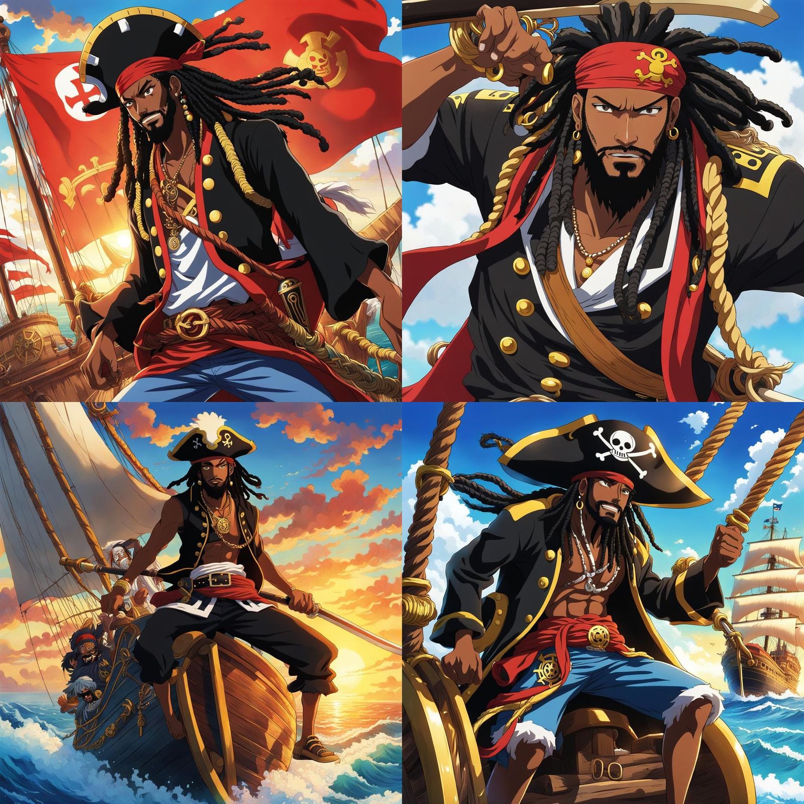 Anime Pirate on Thousand Sunny in Manga Style