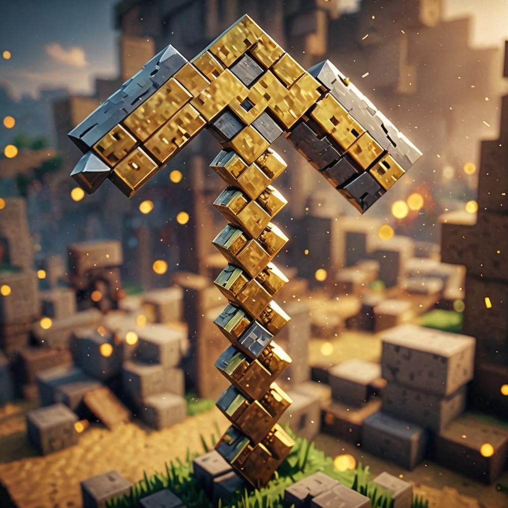 Golden Minecraft Pickaxe in Realistic 8K Graphics