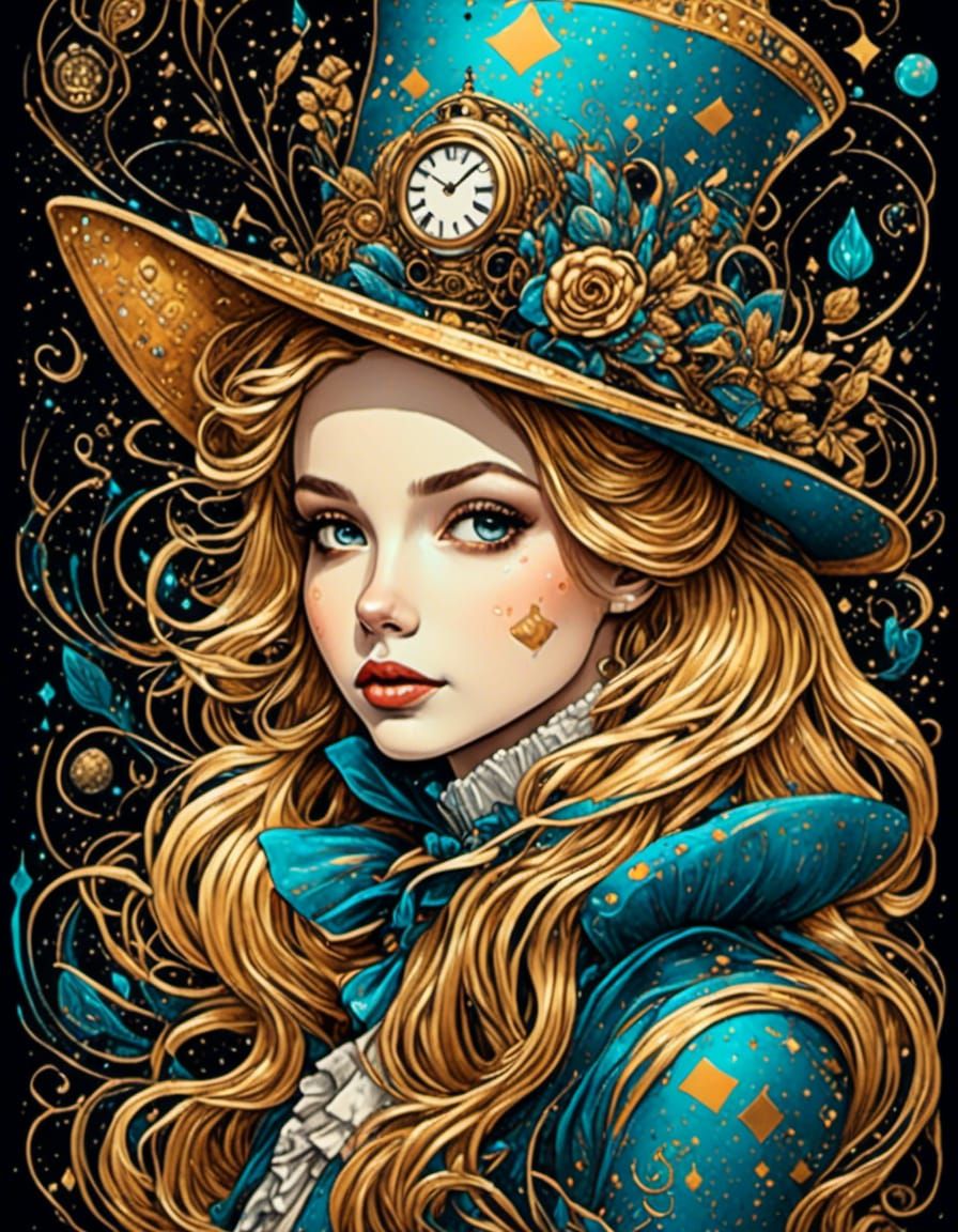 Steampunk Alice in Wonderland Linework Portrait