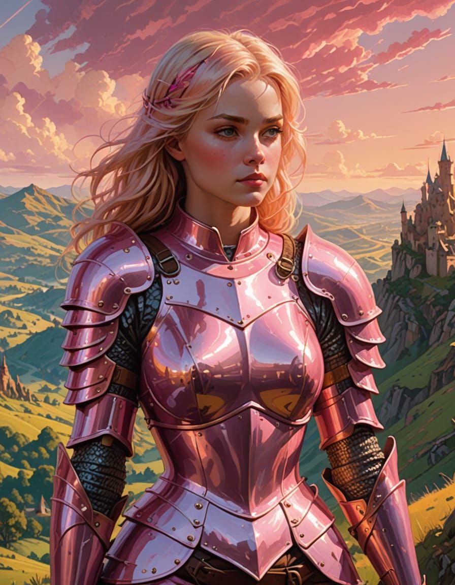 Bimbo Knight in Pink Armor: A Fantasy Art Piece