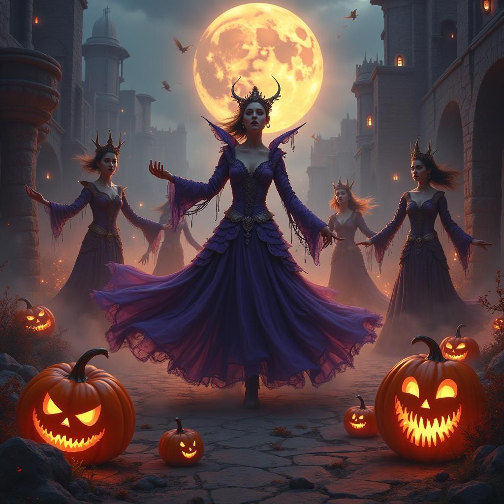 Enchanted Halloween Gathering in Dreamlike Surrealism