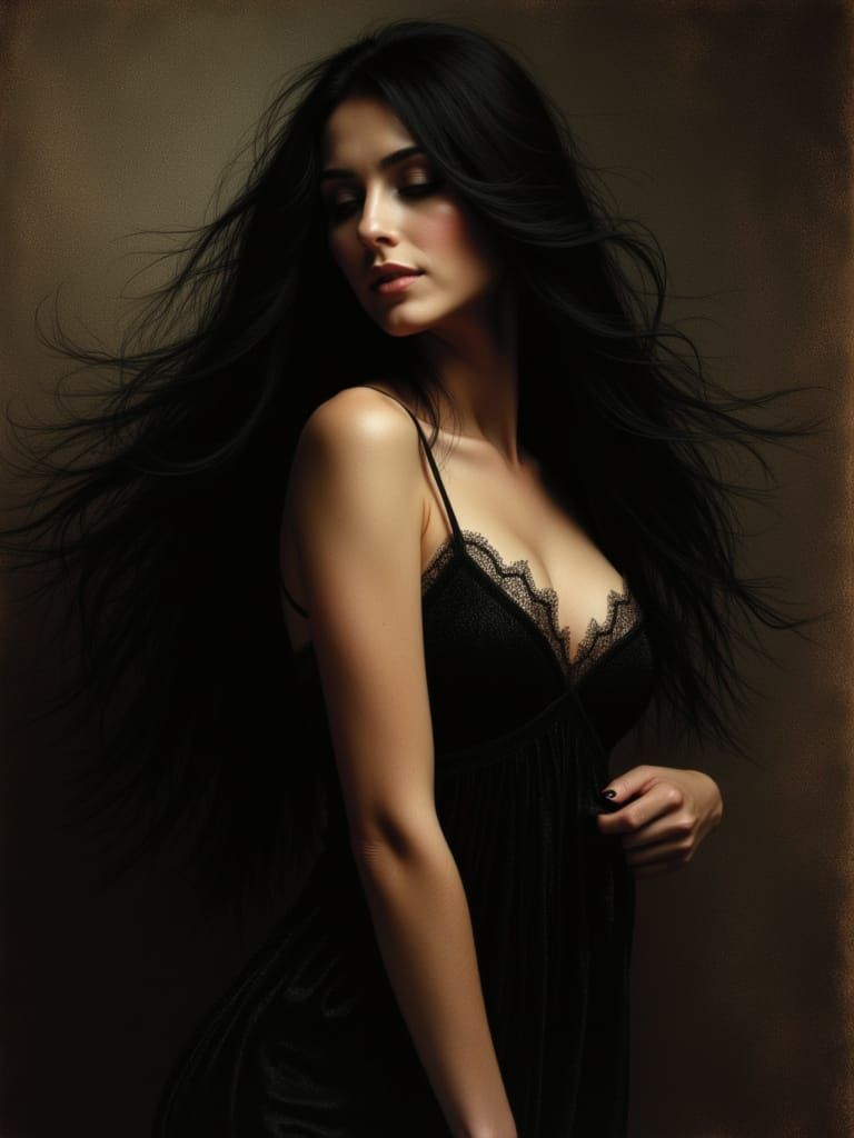 woman in black nightgown