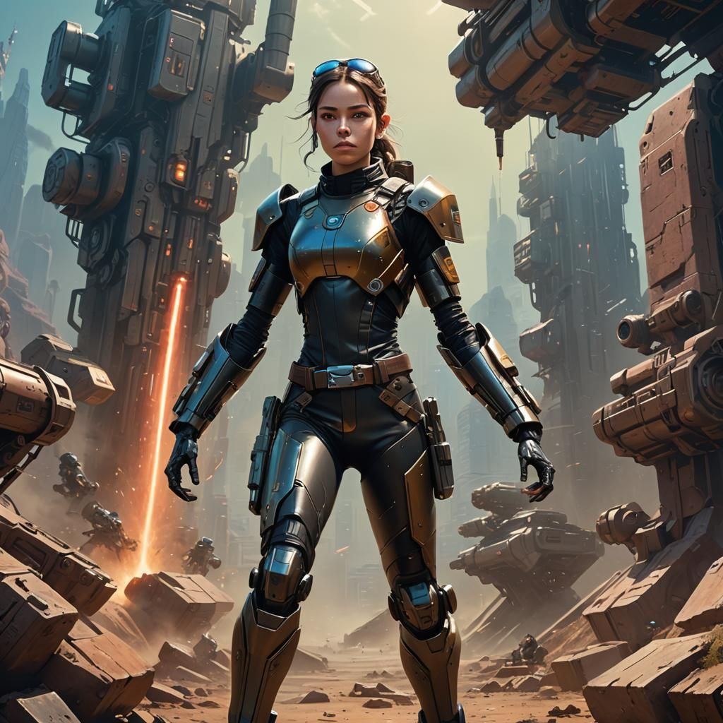 Futuristic Scout Girl Leaps in Robot-Filled Sci-Fi Lab