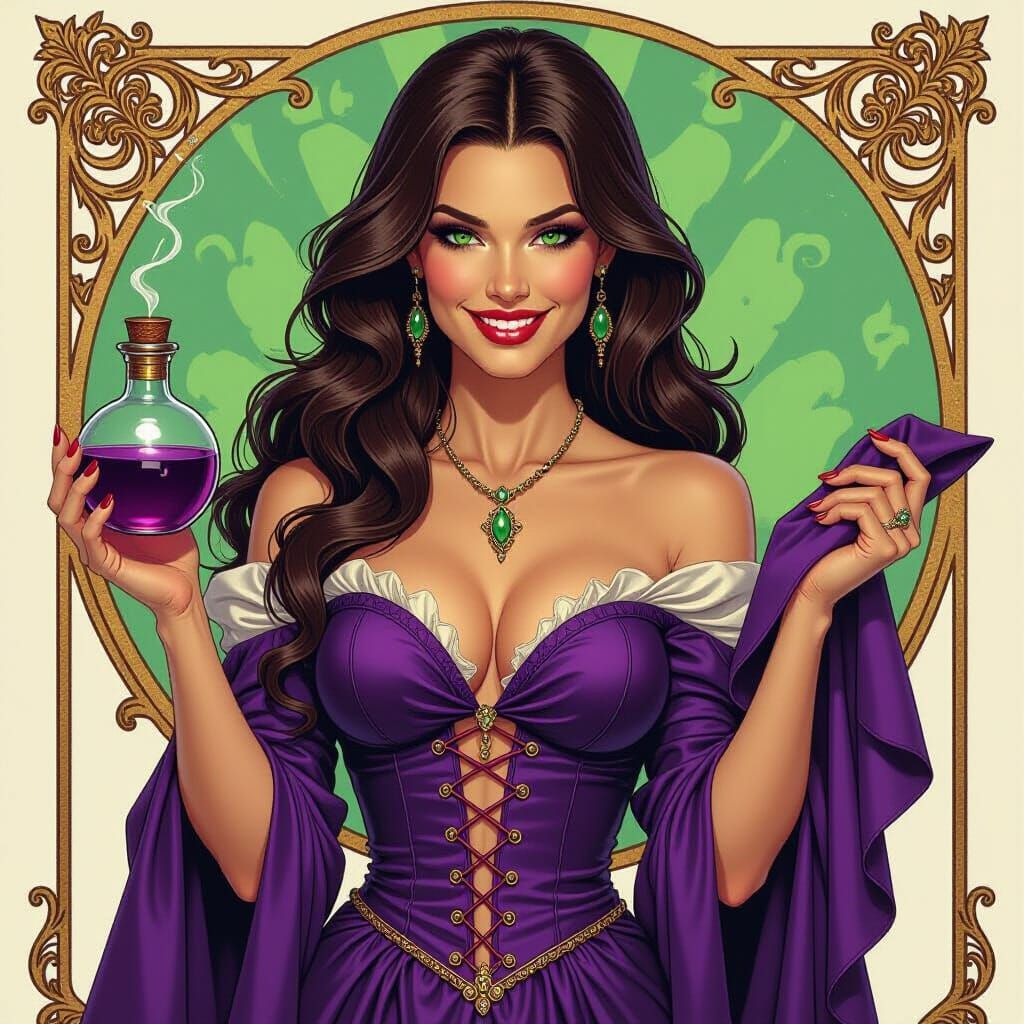 Woman with Potion in Art Nouveau Style