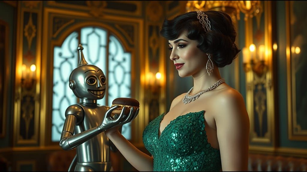 1920s Flapper Receives Eclair From Tin Man