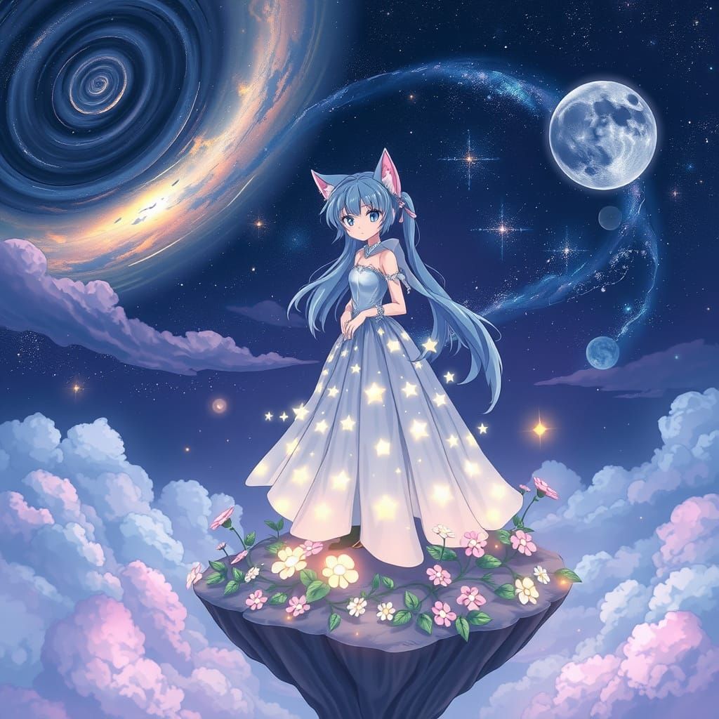 Ethereal Anime Catgirl Reigns Over Celestial Realm